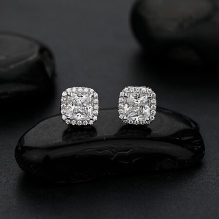 Square Sparkle Halo Stud Earrings